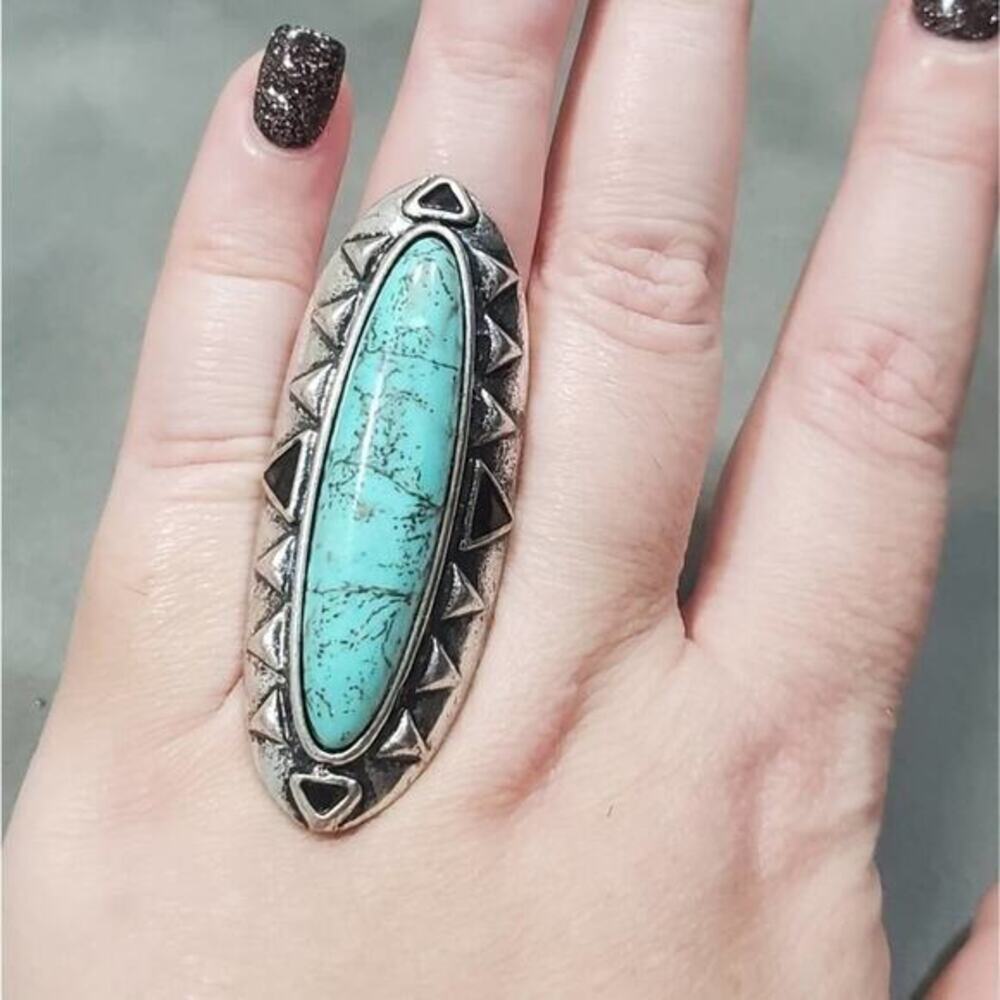 Large faux turquoise silver ring